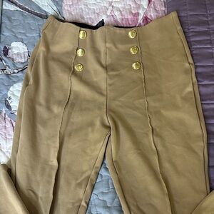 Zara Camel High-Waist Button Front Leggings